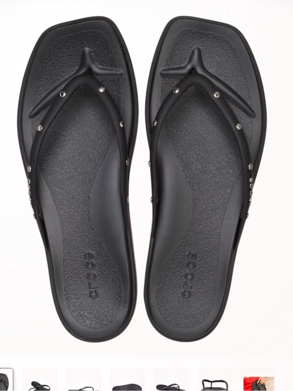 CROCS Women's Black Stud-Trim Flip Flop Sandals 9